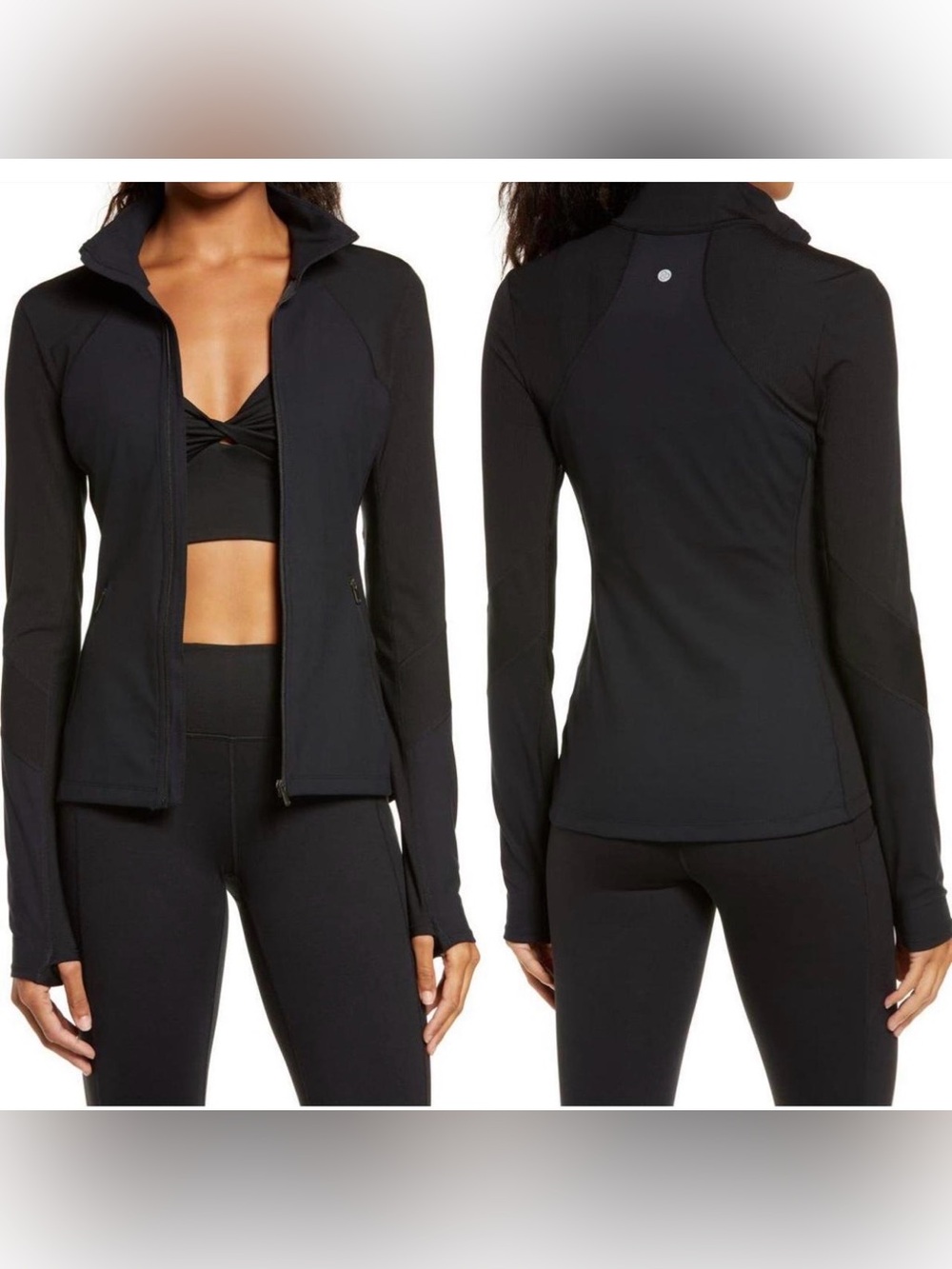 Zella - Ribbed Detail Sleek Women’s Black Performance Zip-Up Jacket - Size L